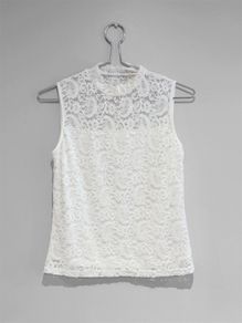 Pre Owned White Floral Lace High-Neck Shell Top
