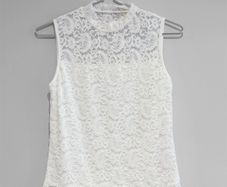 Pre Owned White Floral Lace High-Neck Shell Top