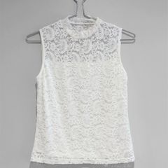 Pre Owned White Floral Lace High-Neck Shell Top