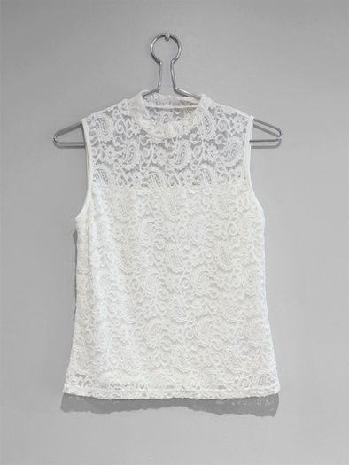 Pre Owned White Floral Lace High-Neck Shell Top