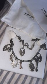 CHRISTIAN DIOR Vintage Silver Tone Figural Charm Necklace
