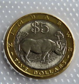 Zimbabwe Bimetallic Black Rhino collector coin | 5 Dolllars 2002 BUNC