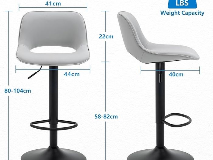 Bar Stools Set of 2 Modern Breakfast Barstools, Adjustable Swivel Counter Height Bar Chairs Faux Leather Upholstered Counter Stools with Hollow Back for Kitchen Island, Grey
