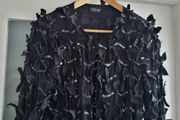 TOPSHOP black ribbon bow and beads crop jacket Sz 14