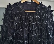 TOPSHOP black ribbon bow and beads crop jacket Sz 14