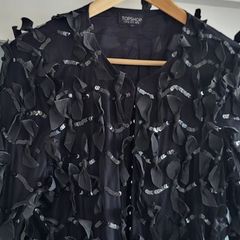 TOPSHOP black ribbon bow and beads crop jacket Sz 14