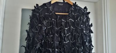 TOPSHOP black ribbon bow and beads crop jacket Sz 14