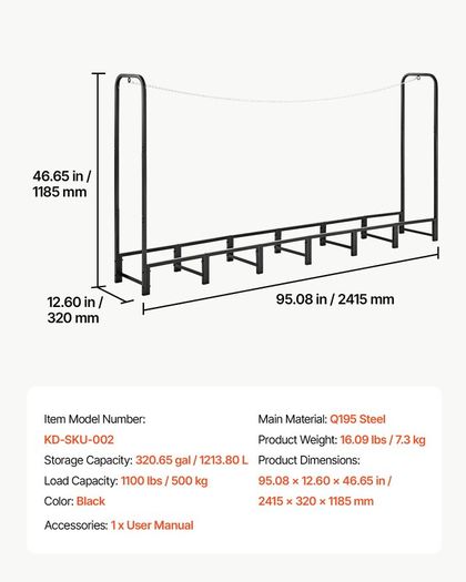 Outdoor Firewood Rack, 1/2 Cord, 500 kg