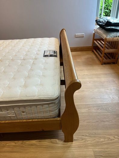 Solid Oak Super King Sleigh Bed With Mattress
