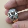 Antique Style Sulemani Agate Ring Vintage Brass & Silver Inlay Design Image 2