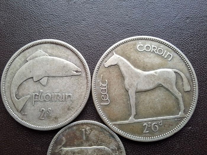 1928 Irish Free State. Set of 3 Silver Coins: Half Crown&Florin&Shilling