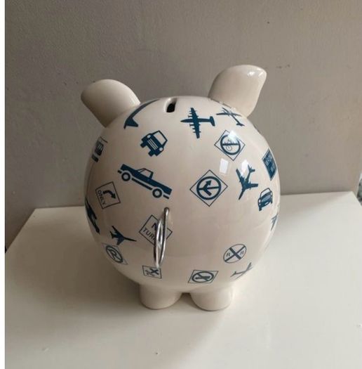 Extra Large ceramic piggy Bank featuring transportation and road signs