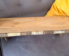 Rustic Wooden Wall Shelf with Ornate Metal Brackets