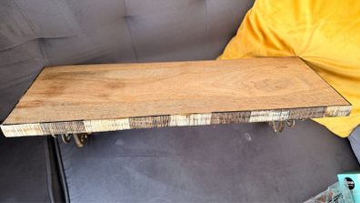 Rustic Wooden Wall Shelf with Ornate Metal Brackets