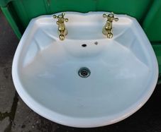 Bathroom sink, tap, support, and connections