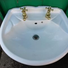 Bathroom sink, tap, support, and connections