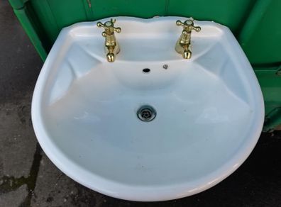 Bathroom sink, tap, support, and connections