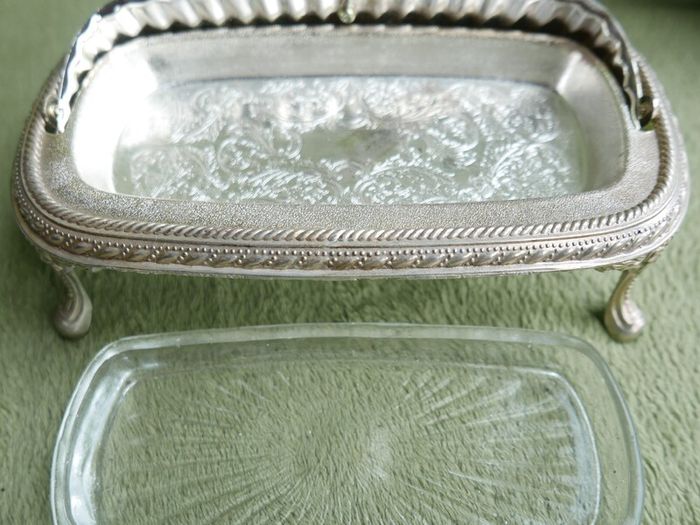 Vintage Roll Top Silver Plated Butter Dish With Glass Insert Vintage
