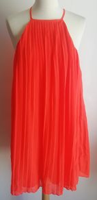 New Look Neon Orange Pleated Halterneck Shift Dress Size UK10 New With Tag CAN POST