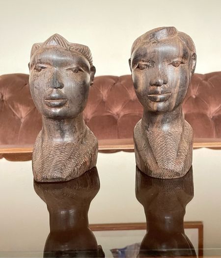 Pair of Vintage Mid Century African Art Hardwood Bust Carvings
