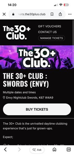Over 30s night Envy nightclub swords - 4 tickets
