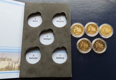 Germany complete set 2010 Uncirculated Bremen 2 euro coins UNC 24 karat Gold plated