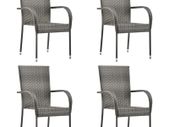 Stackable Outdoor Chairs 4 pcs Grey Poly Rattan