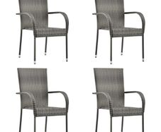 Stackable Outdoor Chairs 4 pcs Grey Poly Rattan