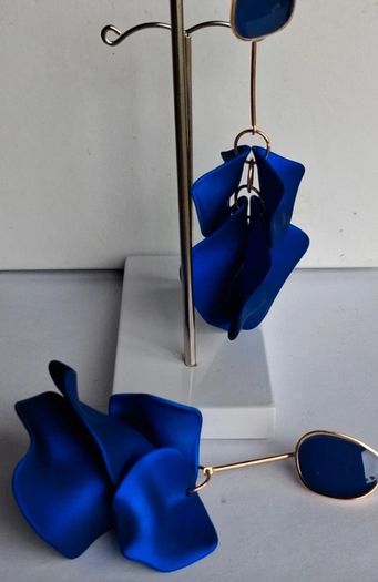 Royal Blue & Gold Strand Petal Tassel Earrings