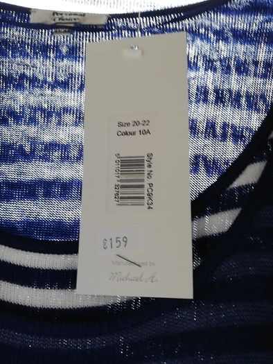Ladies clothes. Personal Choice. 2 Piece. Inner top is sleeveless. Navy and White. Cardigan has lovely detail. As new. Never worn. Labels on. Size 20 > 22