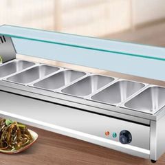 Bain Marie Commercial Electric Food Warmer Countertop Buffet  with Glass Shield 1500w