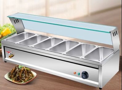 Bain Marie Commercial Electric Food Warmer Countertop Buffet  with Glass Shield 1500w