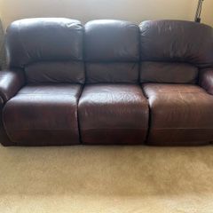 3 seater brown leather recliner sofa