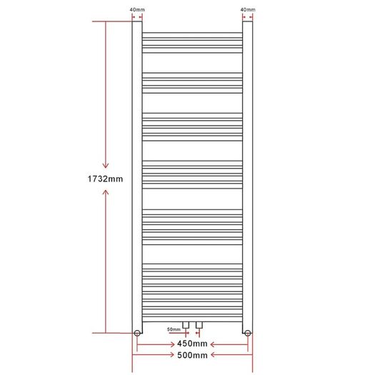 Bathroom Central Heating Towel Rail Radiator Straight 500 x 1732 mm