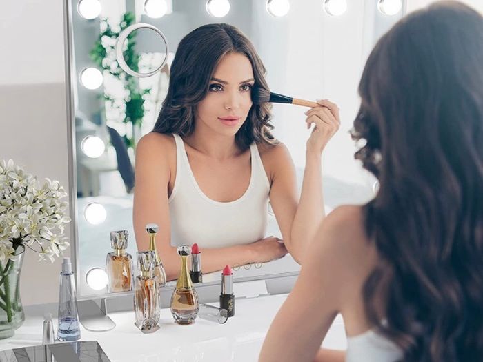 Hollywood Vanity Mirror with Lights, 60 x53cm Large Lighted Makeup Mirror with 14 Dimmable Bulbs, 3 Color Modes, Touch Screen Control, Adapter Plug, Desk Top or Wall Mounted Mirror For Bedroom