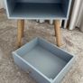 1 Drawer Wooden Nightstand with Round Tapered Legs, Blue and Brown Image 10