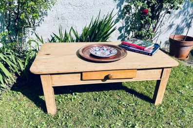 Antique Pine Coffee Table Rustic Farmhouse Country House Style