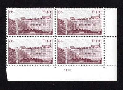1982-90 Ireland Architecture Definitive IR5 Plate Block 1B1B1 in clay coated papers Mint Never Hinged (MNH)