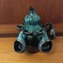 Fabulous Gourd Shaped Bulgarian Pottery Bottle in Brown with Mint Green Drip Glaze, with Five Matching Hanging Cups Image 6