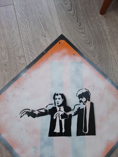 Banksy Reproduction Sheet Metal Road Sign Pulp Fiction