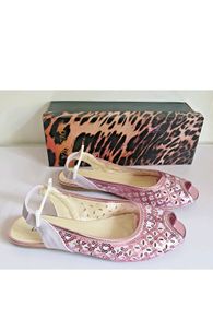 DESTRA Pink Sequin Embellished Peep Toe Slingback Flat Sandals UK3 EU36 BNIB CAN POST