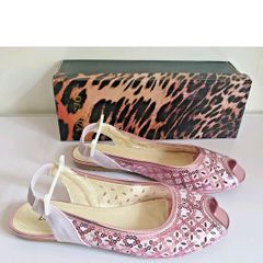 DESTRA Pink Sequin Embellished Peep Toe Slingback Flat Sandals UK3 EU36 BNIB CAN POST
