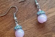 Pink stone silvery earrings