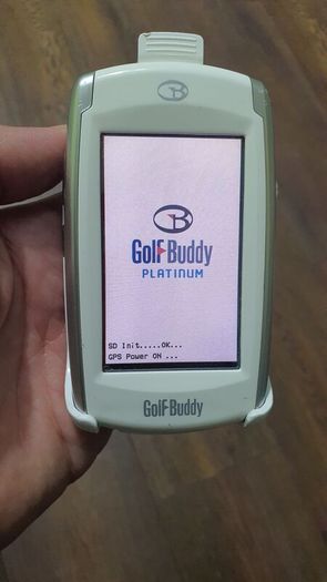 GolfBuddy Platinum GPS navigator featuring a touchscreen interface
