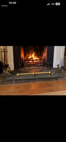 Antique Victorian Cast Iron & Brass Fireplace Fender Ornate Original