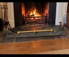 Antique Victorian Cast Iron & Brass Fireplace Fender Ornate Original