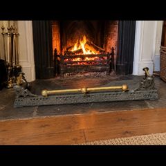 Antique Victorian Cast Iron & Brass Fireplace Fender Ornate Original