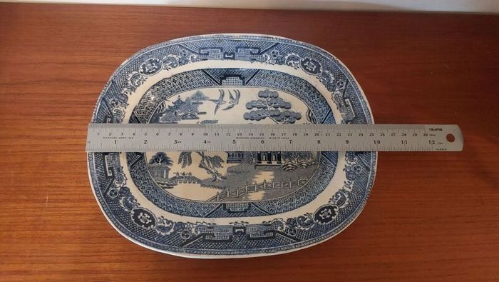 Beautiful Antique Blue and White Transferware Willow Pattern Small Platter, by D. Methven & Sons, Kirkaldy, Scotland, Circa 1847-1864