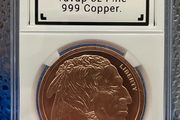1avdp oz Fine 999 Copper Bullion American Buffalo Round.