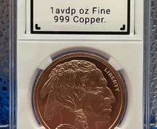 1avdp oz Fine 999 Copper Bullion American Buffalo Round.